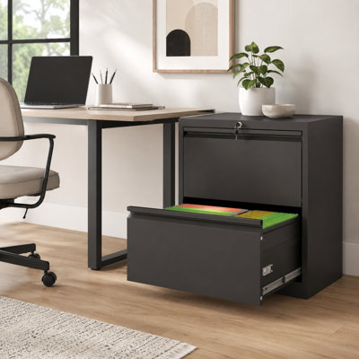 Classeur latéral en métal 2 tiroirs avec serrure - Classeur horizontal en acier pour bureau à domicile
