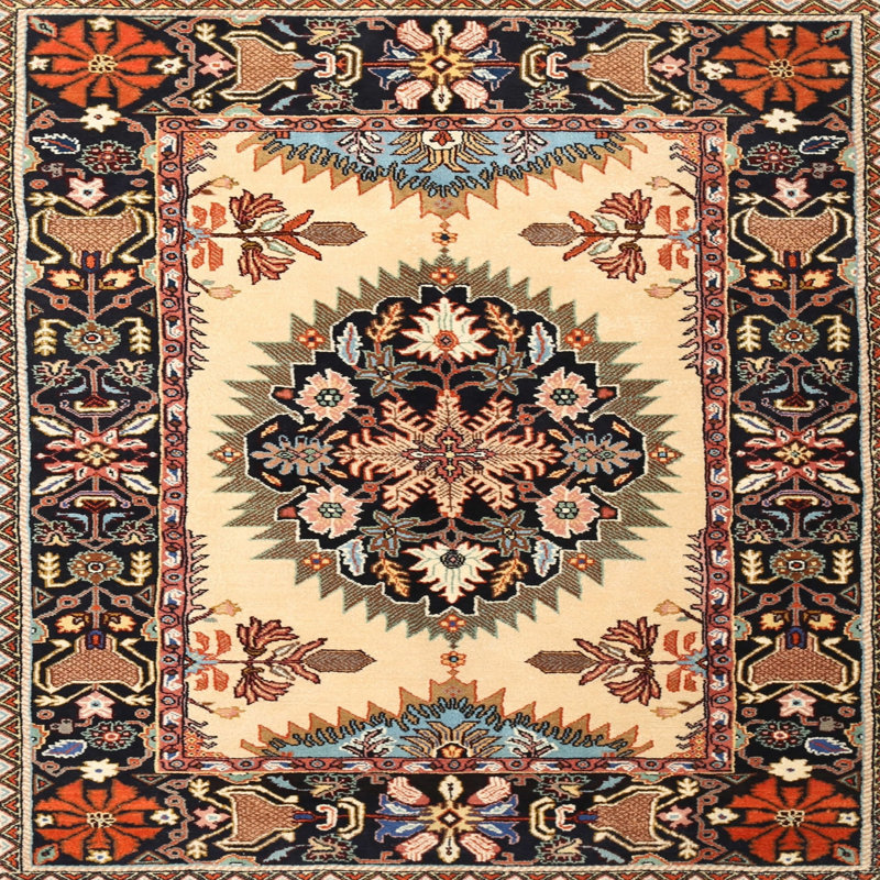 Tapis oriental noir / brun / beige, Rond 6 pi