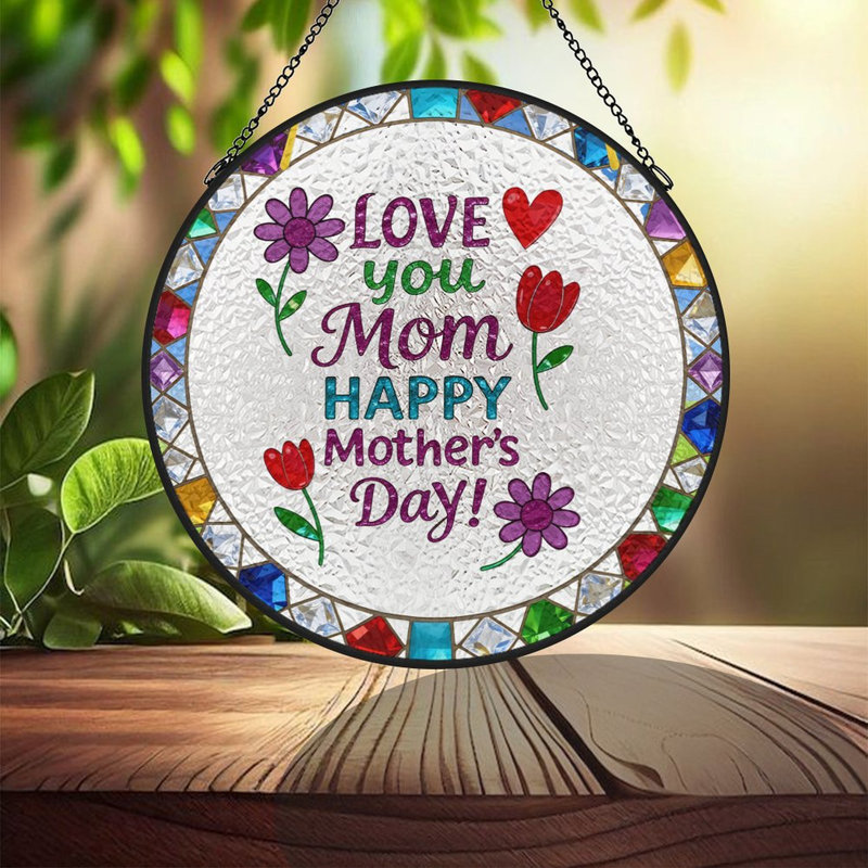 Panneau de vitrail pour fenêtre Love You Mom, 11,8 x 11,8 po (30 x 30 cm)