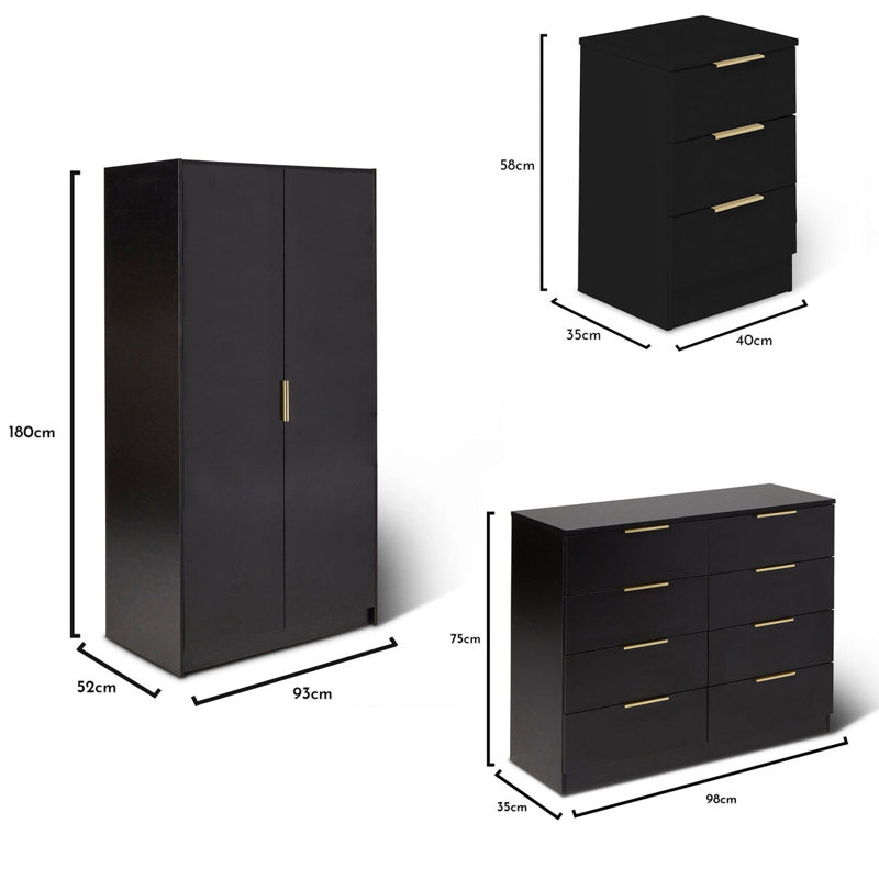 Glenhaven 3 Piece Bedroom Set, Pitch Black
