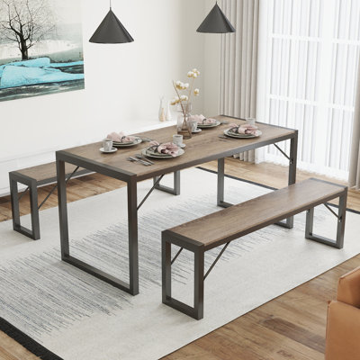 Ezzah 3 - Piece Dining Set, Dining Table with 2 Benches for 4