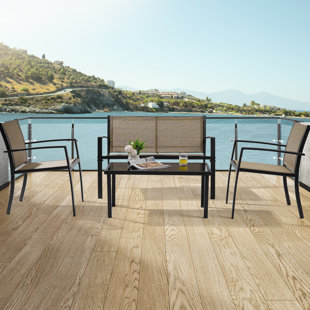 Ensemble de conversation pour l'extérieur 4 pièces, ensemble de fauteuils en polyester enduit de PVC toutes saisons pour terrasse, cour et patio