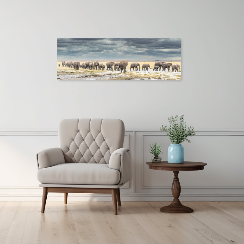Savanna Elephant Journey by Jeffrey C. Sink - Wrapped Canvas Panoramic Print, 30.48 cm H x 91.44 cm W