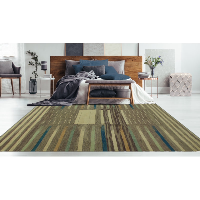 Tapis gris / beige en laine noué à la main de conception unique 8 pi 1 po x 9 pi 7 po Jalyssia