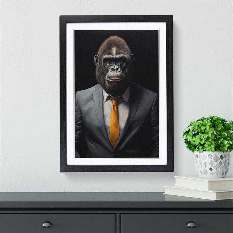 Gorilla with Glasses Painting - Framed Print, 46cm H x 34cm W x 2cm D, Black