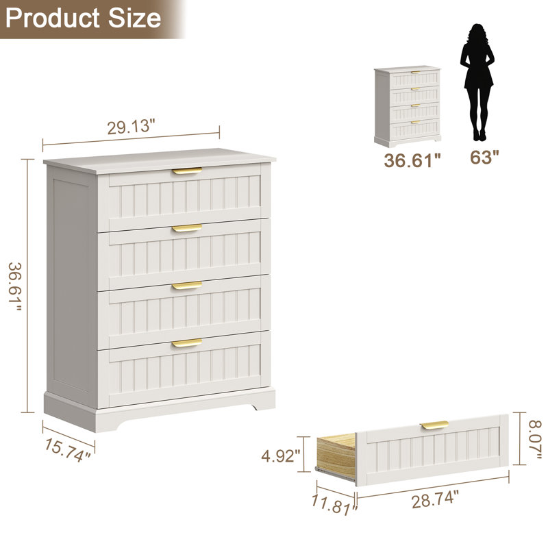 Modern 36.61" H 4 Drawers Dresser with Metal Handle