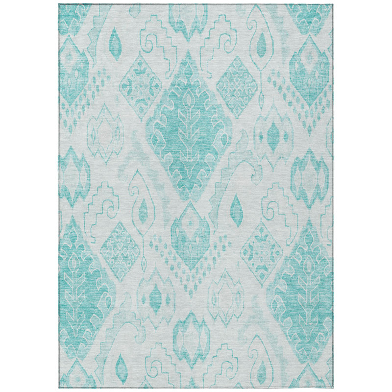 Tapis d'extérieur lavable bleu sarcelle 3 pi x 5 pi bleu turquoise et ivoire marocain