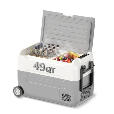 Réfrigérateur de voiture 49qt portatif, refroidisseur de compresseur 12 / 24v 110v avec roues et double zone pour camping-car