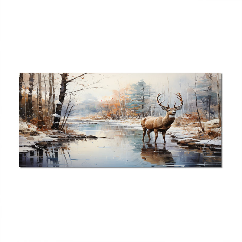 Cerf hiver sérénade - art mural grand cerf, Toile tendue, H 28 po x l 60 po x P 1,5 po