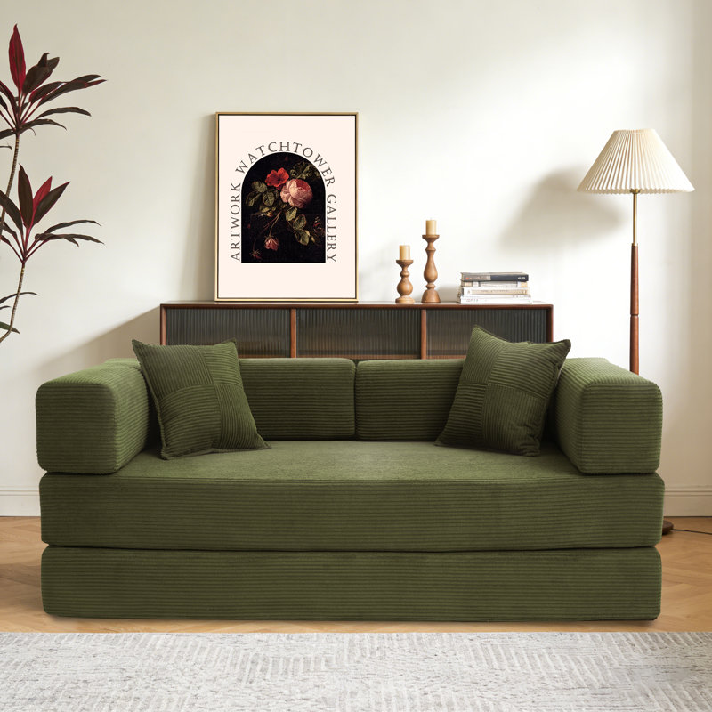 Convertible Sleeper Sofa With Removable Armrests, Corduroy Fabric Sofa Couch, No Assembly Required For Living Room, Dorm, Studio