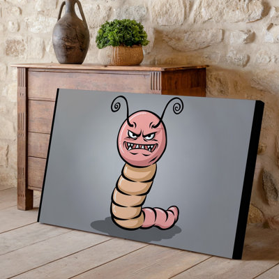 Reproduction d'art sur toile avec un personnage de ver fantaisiste avec un corps allongé dodu présentant un mélange de tons de rose et de pêche