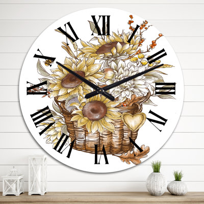 Vintage Bouquet Of Fall Sunflowers - Farmhouse Wall Clock