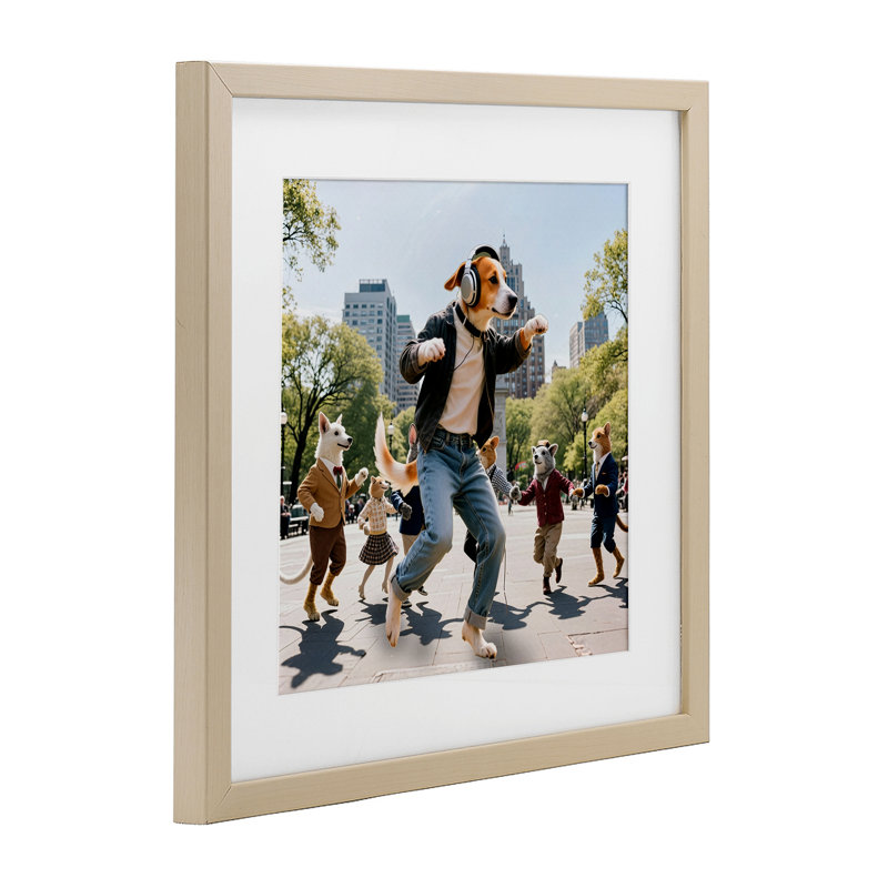 «Stylish Dog Dancing in Park», reproduction encadrée sous verre, conception de CAD Designs, H 16 po x l 16 po