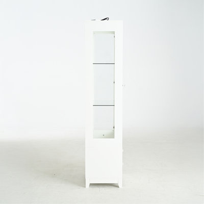 71'' Freestanding Upholstered Display Cabinet, Upholstered Glass Door Cabinet With Ceiling Light,Wine Cabinet With Adjustable Shelves, For Livingroom, Kitchen, Bar & Dining Room - White