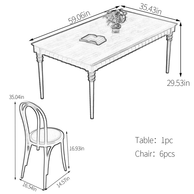 Ensemble de table de salle à manger en bois d'hévéa, Robuste, H 29,53 po x L 59,06 po x l 35,43 po