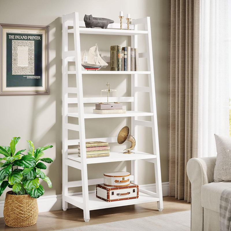 Ladder Bookcase 5-Tier Bookshelf, White