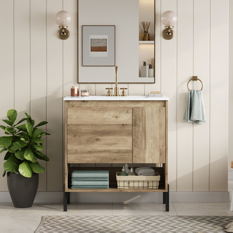 Meuble-lavabo moderne en bois avec lavabo en céramique