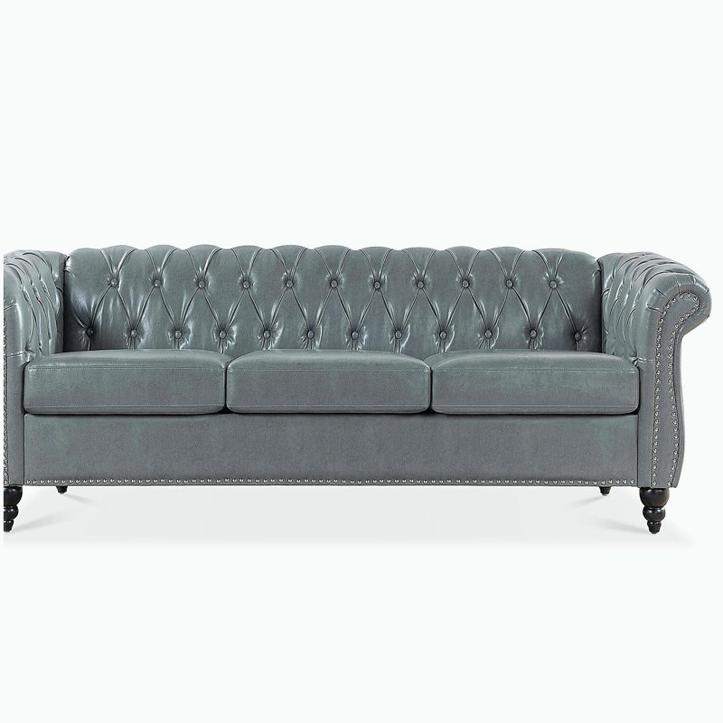 Canapé Chesterfield à accoudoirs roulés 84,65 po, Gris