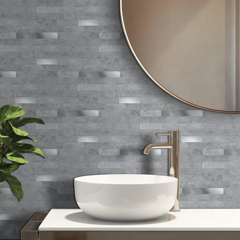 Dosseret à peler et à coller de 12 feuilles, mosaïque de marbre mosaïque en métal et aluminium brossé en PVC pour la cuisine (12 po x 3,93 po)