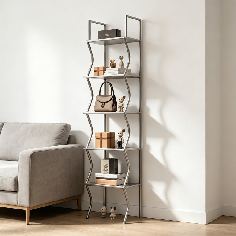 Wave Stainless Steel Display Shelf, 66.93"H x 39.37"W x 11.81"D