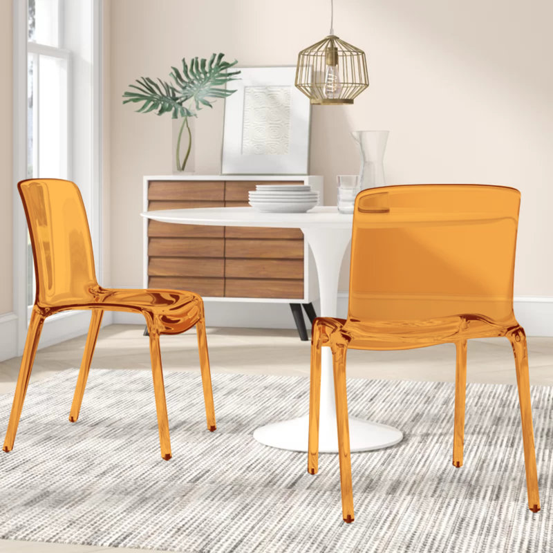 Lade Transparent Plastic Stackable Dining Chair with Waterfall Edge Seat – Lightweight Versatile Accent & Kitchen Side Chair, No Assembly Required