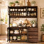 Armoire de cuisine avec portes en verre trempé, rangement pour bar à café, tablettes réglables et armoire pour l'organisation de la cuisine-1248537988