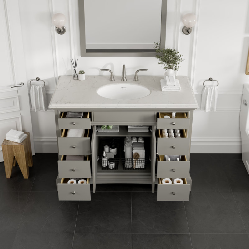 Ensemble de meuble-lavabo double 60 po Clamart, Gris, Quartz - blanc de Carrare