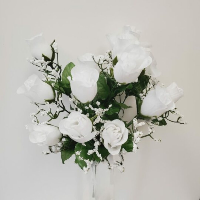 Fleurs artificielles crème et jaune, H 14 po x l 9 po x P 9 po, Blanc