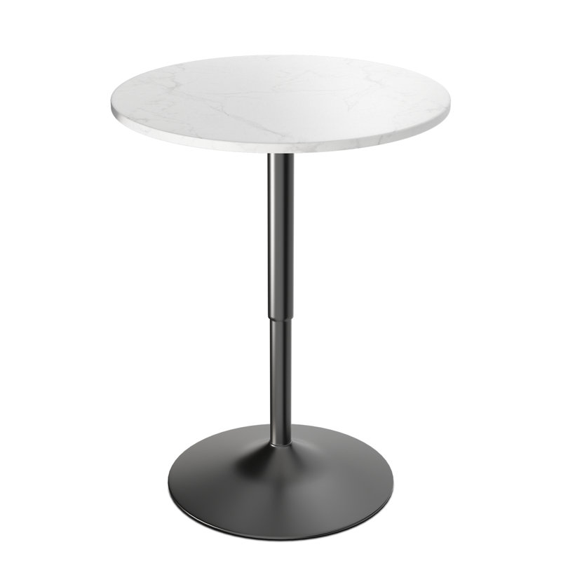 23.5" Bistro Pub Table Adjustable Height Round Cocktail Bar Table with Wood Tabletop and Metal Base, Marble White