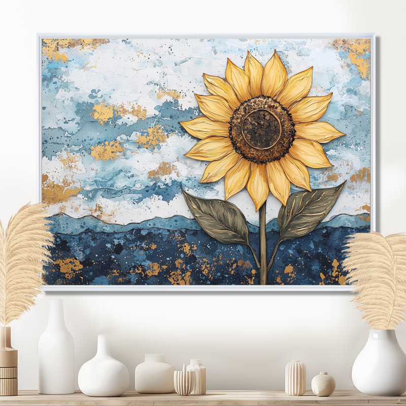 Marbre symphonie d'un tournesol I - décoration murale tournesol, H 12 po x l 20 po, Blanc