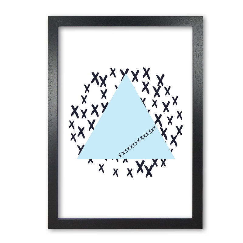 Blue Triangle With Crosses Abstract - Print, Black Grain Frame, 30 cm H x 21 cm W x 5 cm D