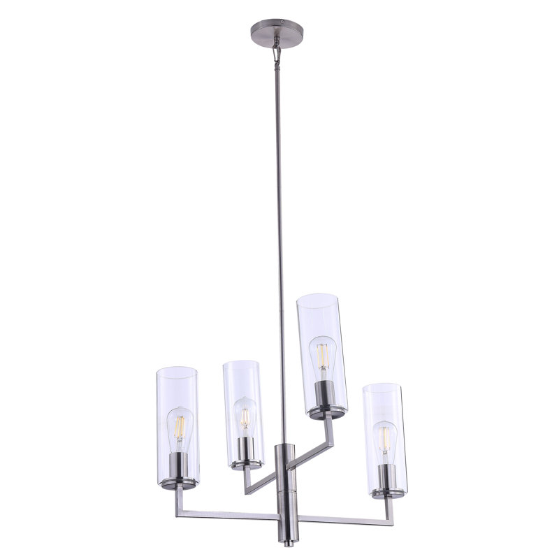 Brushed Nickel 4-Light Modern Linear Chandelier with Clear Glass Shades