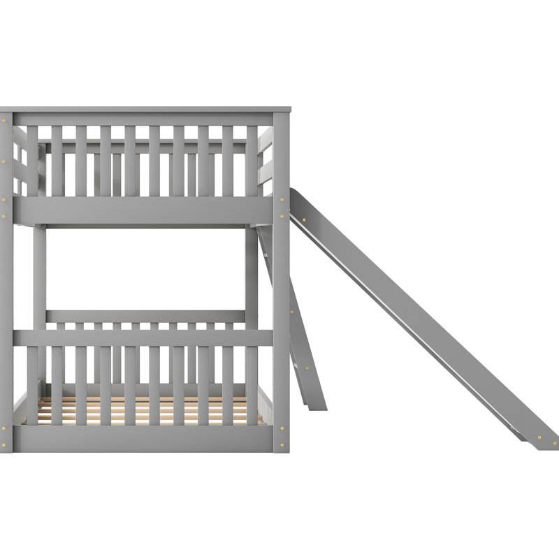 Lit superposé simple gris avec glissière convertible et solution peu encombrante, structure en bois de pin, assemblage facile, garde-corps pleine longueur pour lit simple / simple, petits espaces simples et bas, famille sécuritaire