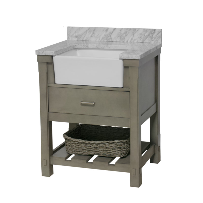 Hitton 30'' Single Bathroom Vanity with Top, Weathered Gray, Carrara Marble