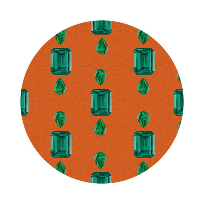 Vegan Leather Round Placemats, Emeralds, Orange