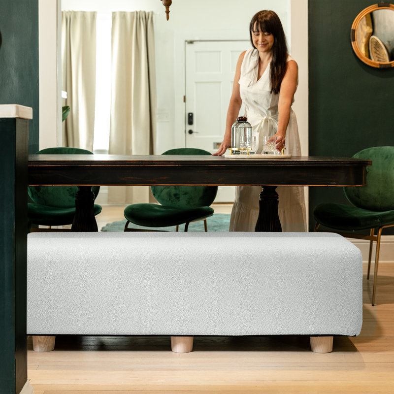 Caya 4-in-1 Large Queen/King Bed Bench, Giant Ottoman, Dining Bench, and Yoga and Massage Platform, White Boucle
