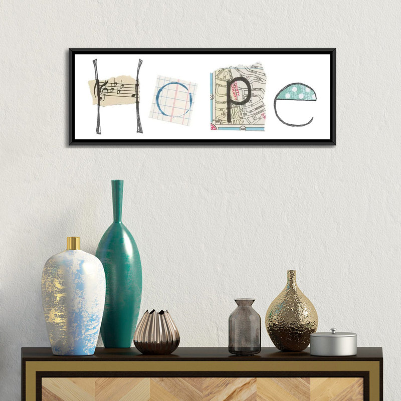 «Hope», art textuel sur toile, H 12 po x l 36 po x P 1,5 po, Toile tendue