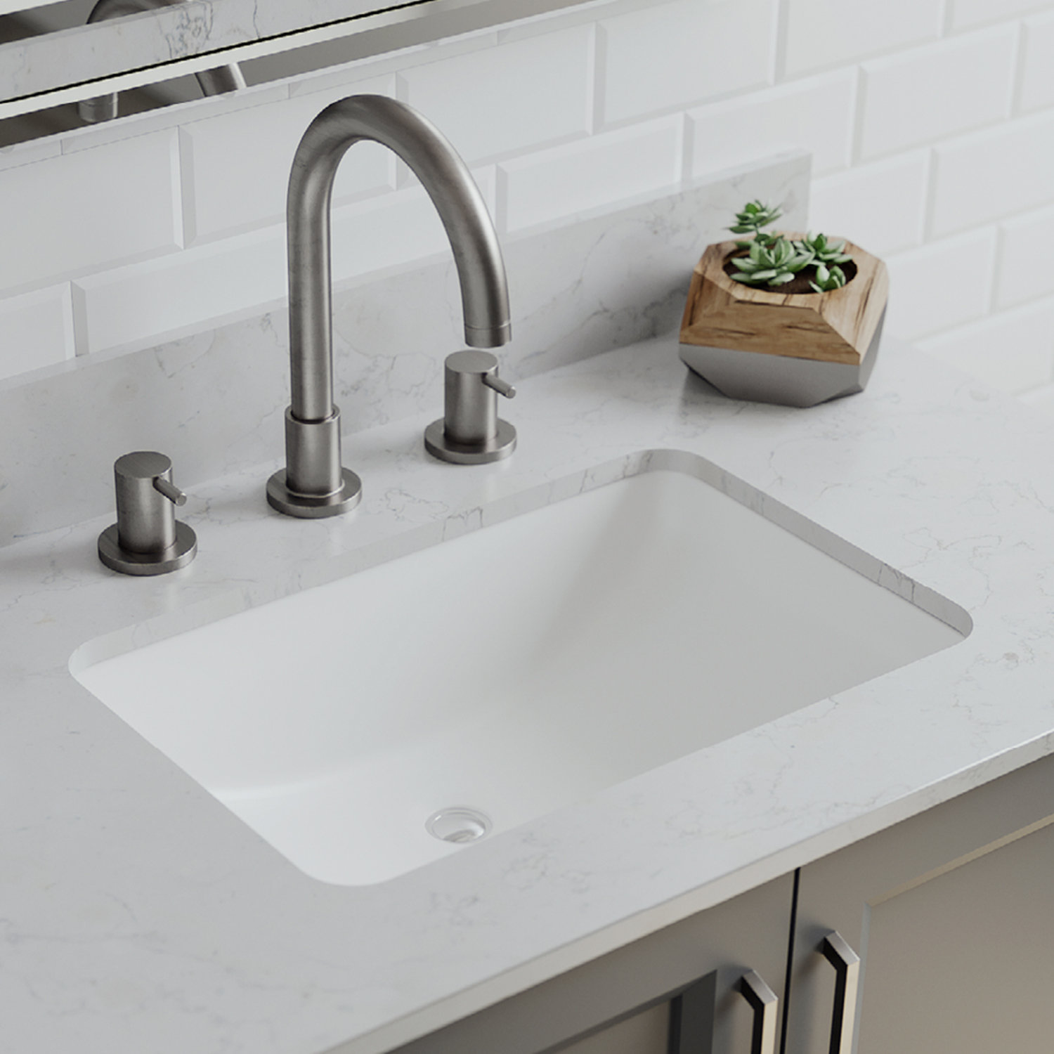 Quartz Composite Rectangular Vanity Sink, White