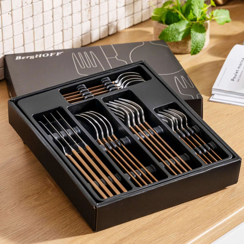 BergHOFF 20pc Stainless Steel Flatware Set, Gold, Gold