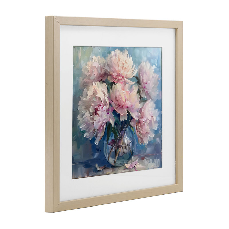 Bouquet de pivoines moelleuses, reproduction encadrée sous verre, design par LSR Creative Studio, H 16 po x l 16 po
