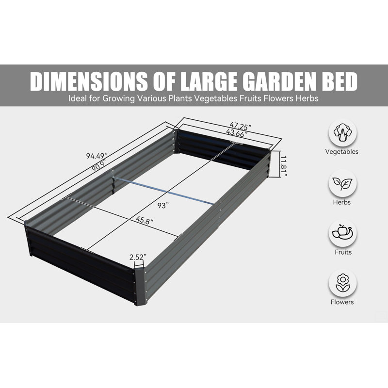 Raised Garden Bed, Outdoor Planter Garden Boxes Large Metal Planter Box, Gray, 11.81" H x 94.49" W x 47.25" D