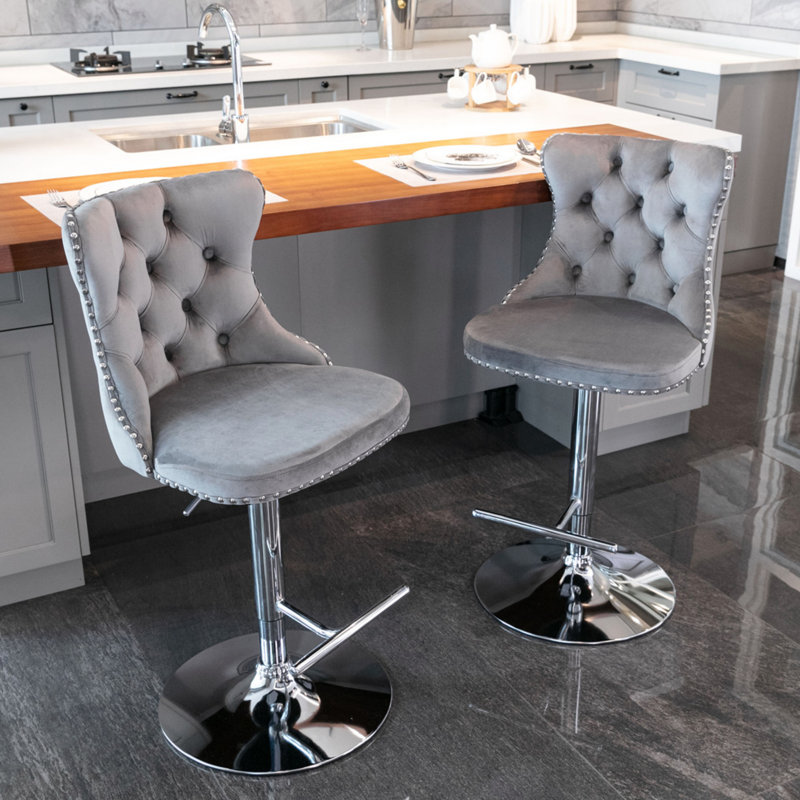 Tabourets de bar modernes rembourrés à base chromée avec dossier capitonné confortable pour la maison et l'îlot de cuisine