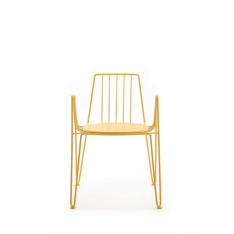Frakston Stacking Patio Dining Armchair with Cushion, Yellow