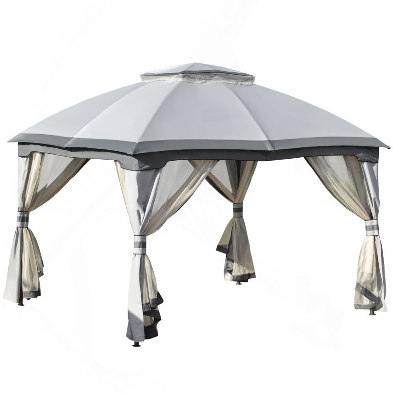 10' X 12' Outdoor Gazebo, Patio Gazebo Canopy Shelter W/ Double Vented Roof, Zippered Mesh Sidewalls, Solid Steel Frame, Grey