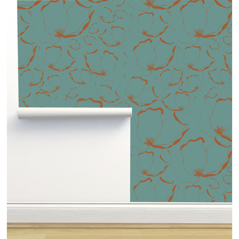 Nen Peel & Stick Floral Wallpaper, Green Orange