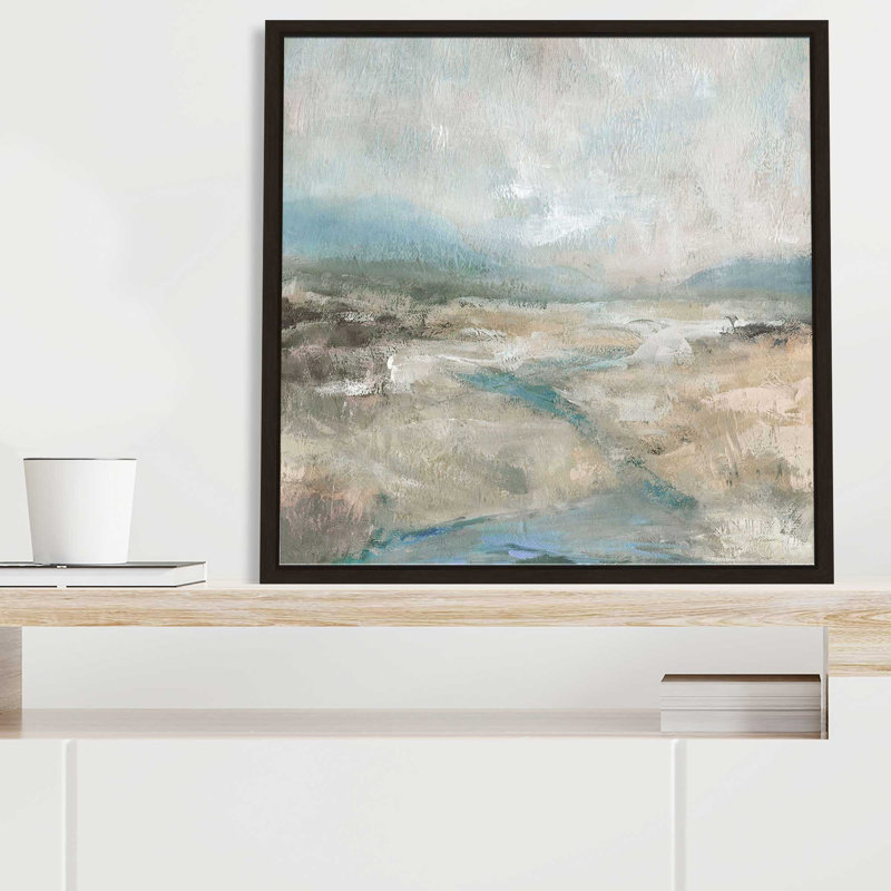 «Summer Creekbed» par Carol Robinson - Peinture, L 27,5 po x H 27,5 po, Encadrement brun