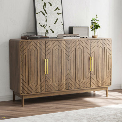 Sideboard Buffet Cabinet With Storage ,Carved 4 Door Sideboard,Multifunctional Accent Cabinet With Adjustable Layer Board For Living Room, Entryway, H