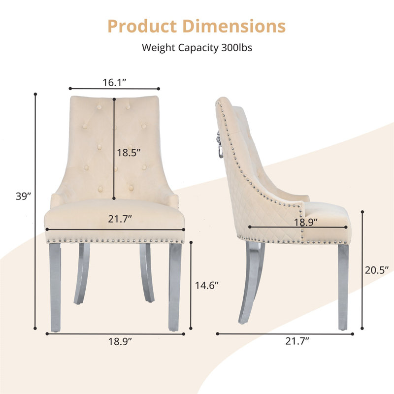 Devleta Velvet Dining Chairs, Tufted Mid-Century Modern Dinning Chairs w/Metal Legs for Kitchen Dining Room, Khaki 