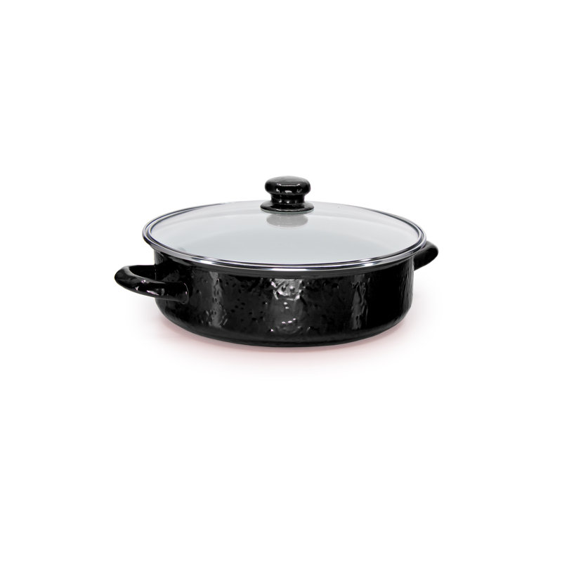 Golden Rabbit Enamelware Saute Pan with Lid, 3 qt., Solid White Textured