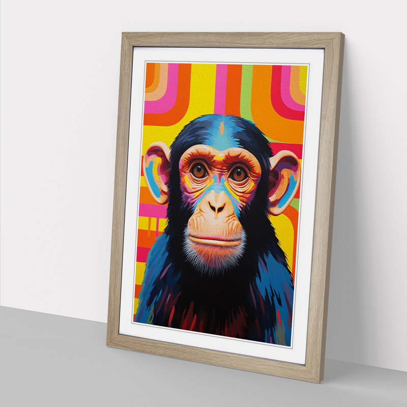 XYZ-FRM-V1223-4529 Monkey Colour Field - Single Picture Frame Print on Wood, 46cm H x 34cm W x 2cm D, Oak